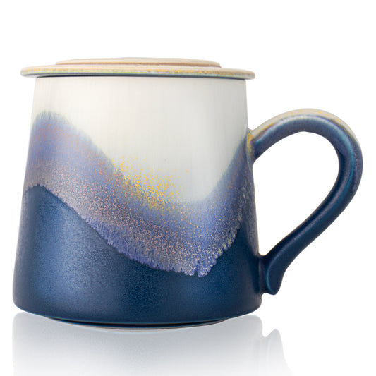 JDCervita SHL-Handmade Ceramic Coffee Mugs, 11.2 OZ Colored Glaze Coffee Cups with Lids