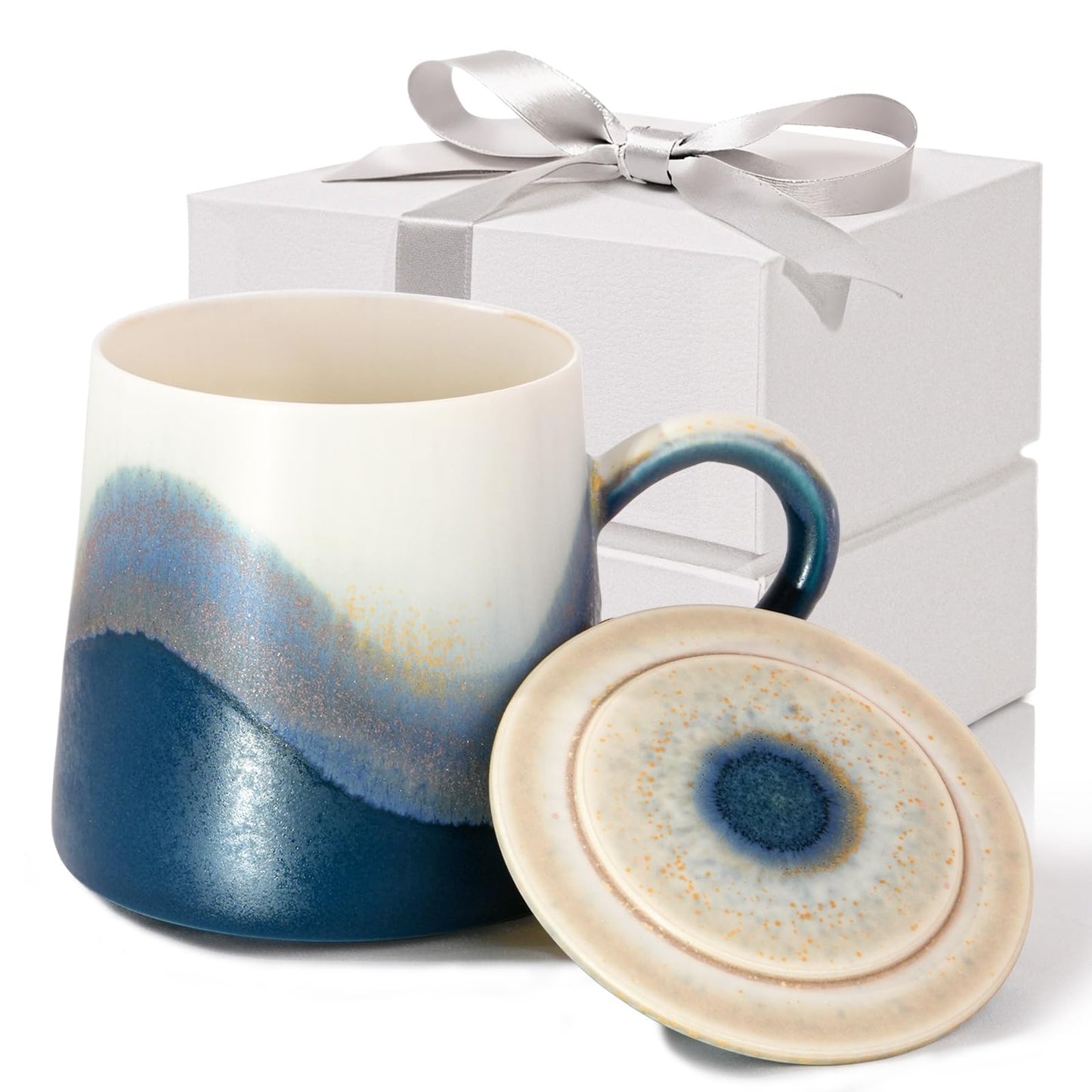 JDCervita SHL-Handmade Ceramic Coffee Mugs, 11.2 OZ Colored Glaze Coffee Cups with Lids