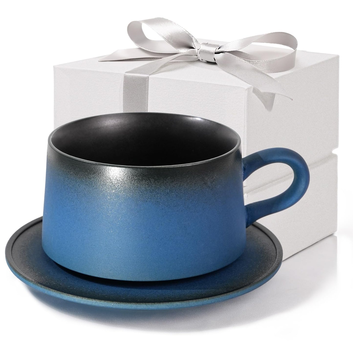 JDCervita SLKF-Ceramic Mug Set, Coffee Mugs with Saucer, 7.4 OZ Coffee Cups for Home and Office
