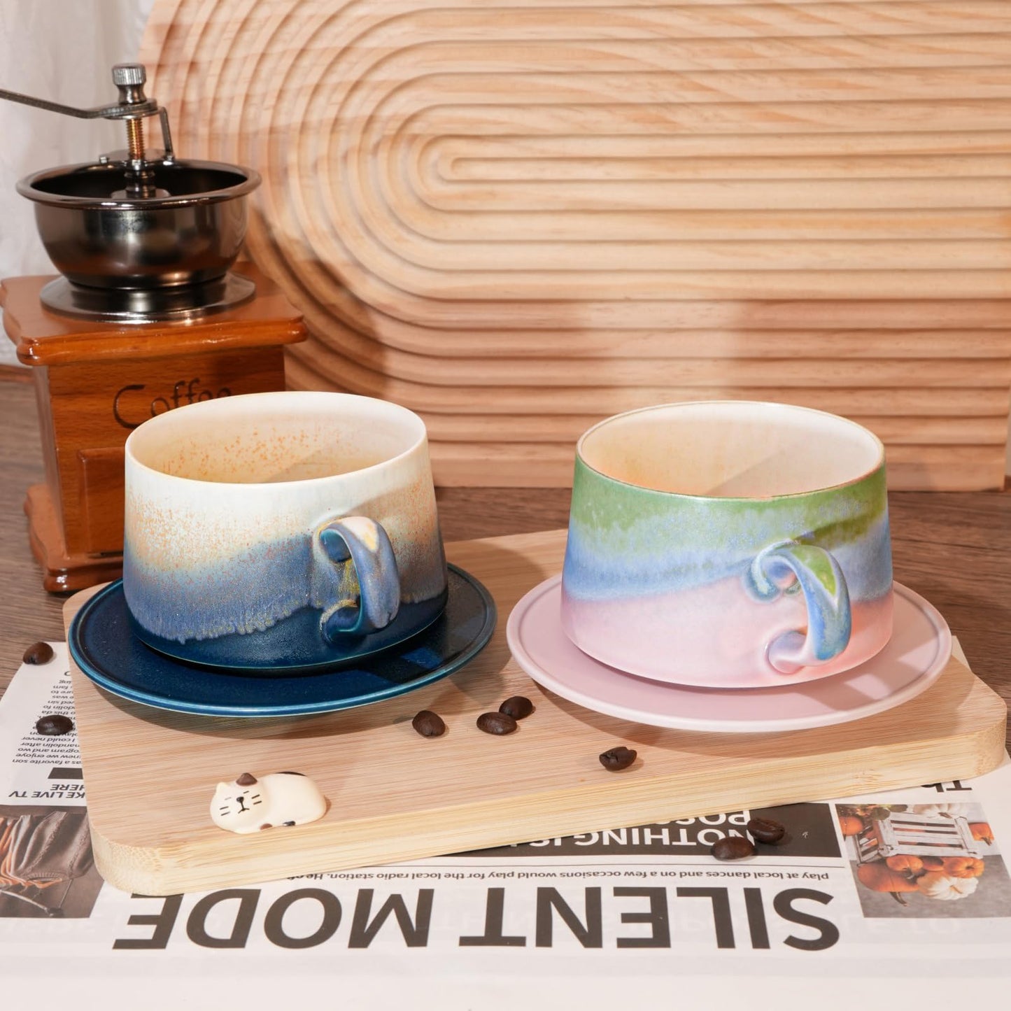 JDCervita Ceramic Coffee Mug Set, 7.44 OZ Coffee Mugs with Saucer, Ceramic Engagement for Couples Newly Engaged Wedding Gifts Married Couples Anniversary, Best Gifts for Women