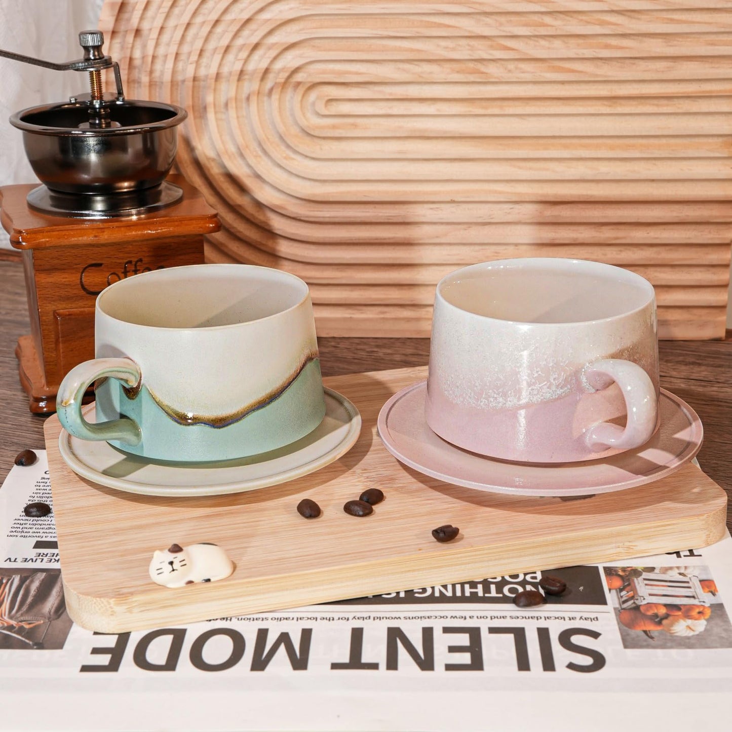 JDCervita Ceramic Coffee Mug Set, 7.44 OZ Coffee Mugs with Saucer, Ceramic Engagement for Couples Newly Engaged Wedding Gifts Married Couples Anniversary, Best Gifts for Women