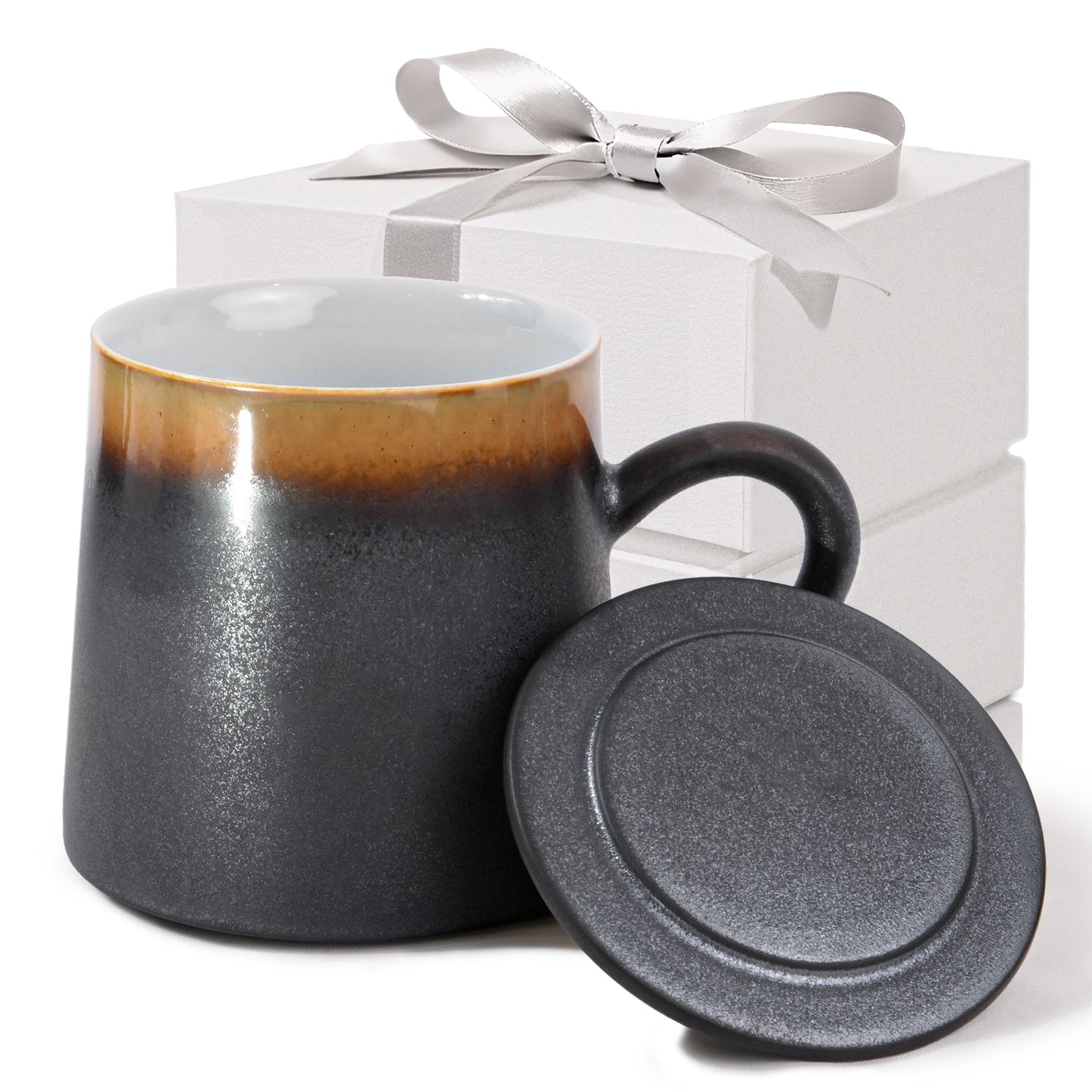 JDCervita XM-Handmade Ceramic Coffee Mugs, 11.2 OZ Colored Glaze Coffee Cups with Lids