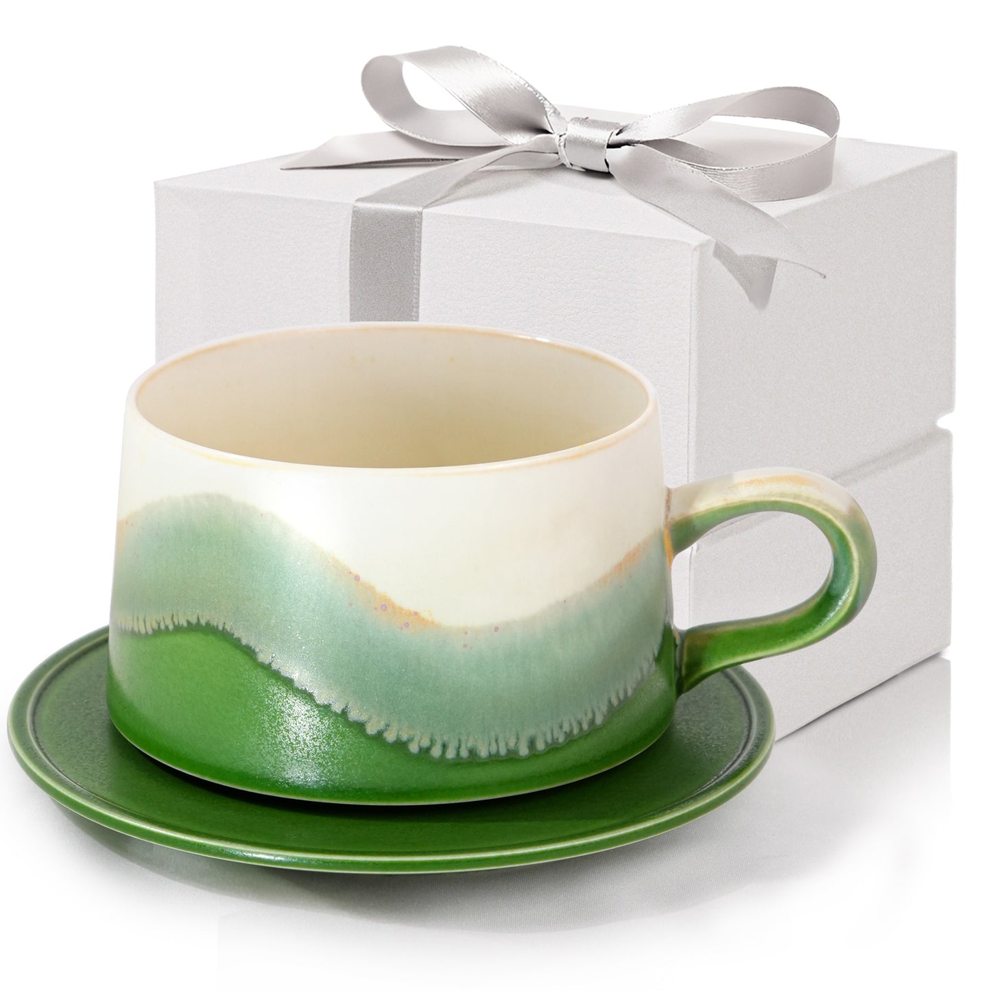 JDCervita SYLK-Ceramic Mug Set, Coffee Mugs with Saucer, 7.4 OZ Coffee Cups for Home and Office