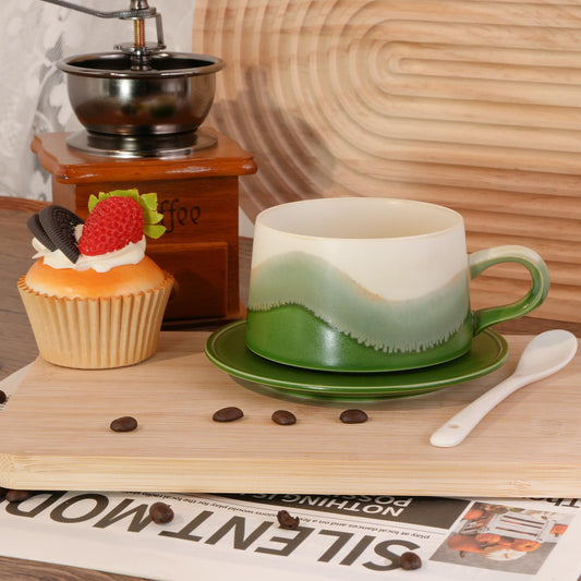 JDCervita SYLK-Ceramic Mug Set, Coffee Mugs with Saucer, 7.4 OZ Coffee Cups for Home and Office