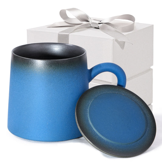 JDCervita SL-Handmade Ceramic Coffee Mugs, 11.2 OZ Colored Glaze Coffee Cups with Lids