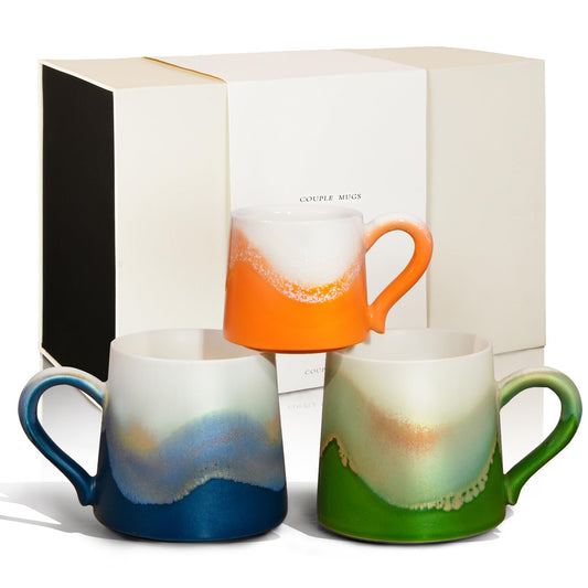 Ceramic Coffee Mugs, Parent-Child Mugs Set of 3, Brithday Gift for Women, Master Craftsmanship,80ML+330ML, Dishwasher and Microwave Cups