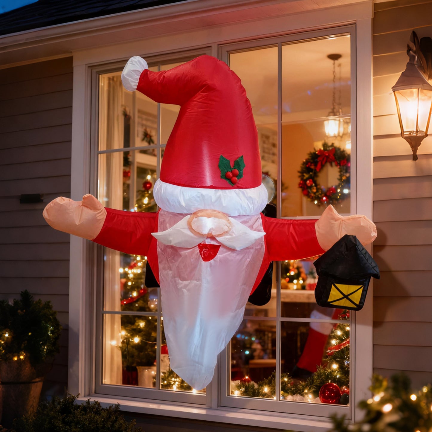【Christmas gift】Fun and Festive: Inflatable Santa Claus Window Decoration with Built-in LED Lights!