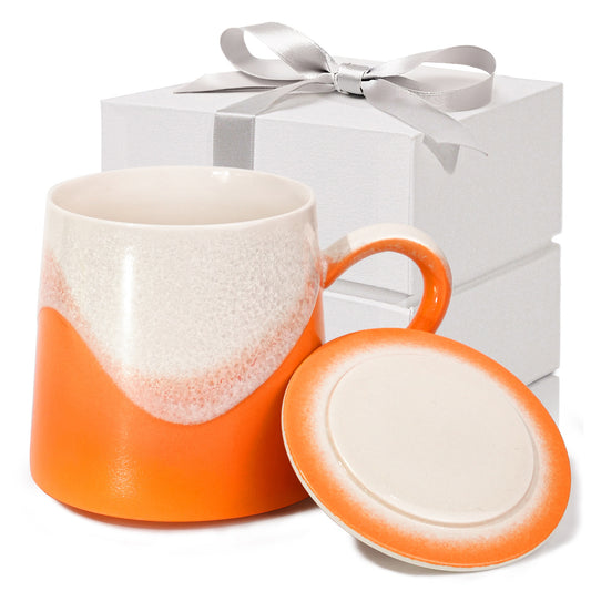 JDCervita RZC-Handmade Ceramic Coffee Mugs, 11.2 OZ Colored Glaze Coffee Cups with Lids