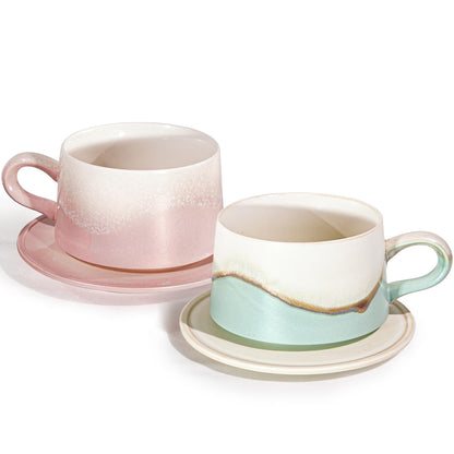 JDCervita Ceramic Coffee Mug Set, 7.44 OZ Coffee Mugs with Saucer, Ceramic Engagement for Couples Newly Engaged Wedding Gifts Married Couples Anniversary, Best Gifts for Women
