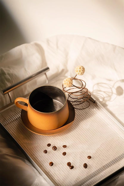 JDCervita Ceramic Mug Set, Coffee Mugs with Saucer, 7.4 OZ Coffee Cups for Home and Office, Birthday Gift for Women, Mom, Dad, Friend, Sister, Brother, Dishwasher and Microwave Cups (JD-KFD-GY220)