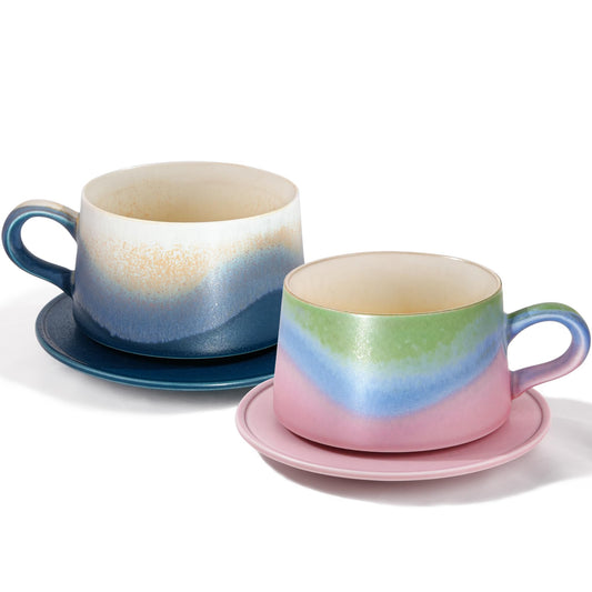 JDCervita Ceramic Coffee Mug Set, 7.44 OZ Coffee Mugs with Saucer, Ceramic Engagement for Couples Newly Engaged Wedding Gifts Married Couples Anniversary, Best Gifts for Women