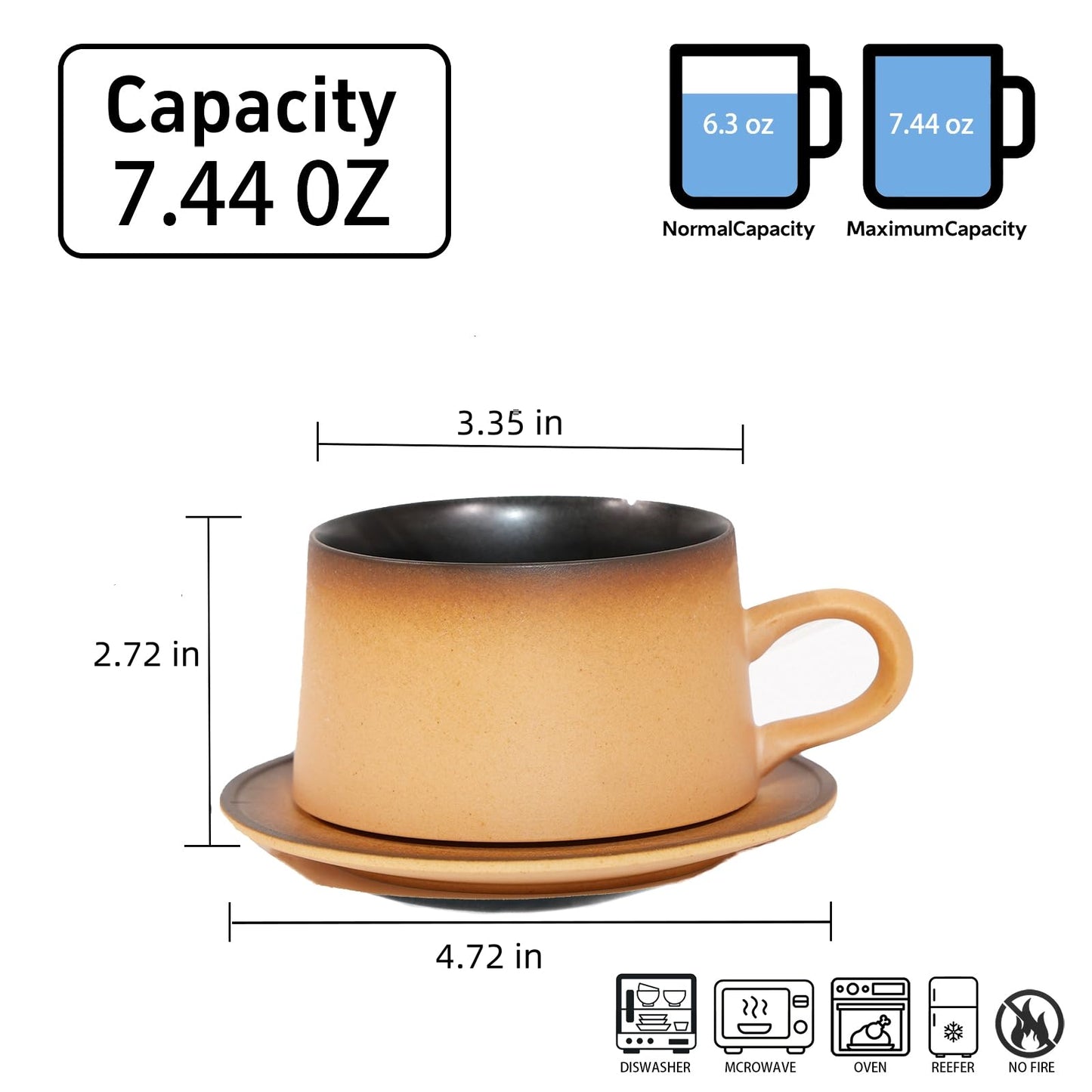 JDCervita Ceramic Mug Set, Coffee Mugs with Saucer, 7.4 OZ Coffee Cups for Home and Office, Birthday Gift for Women, Mom, Dad, Friend, Sister, Brother, Dishwasher and Microwave Cups (JD-KFD-GY220)