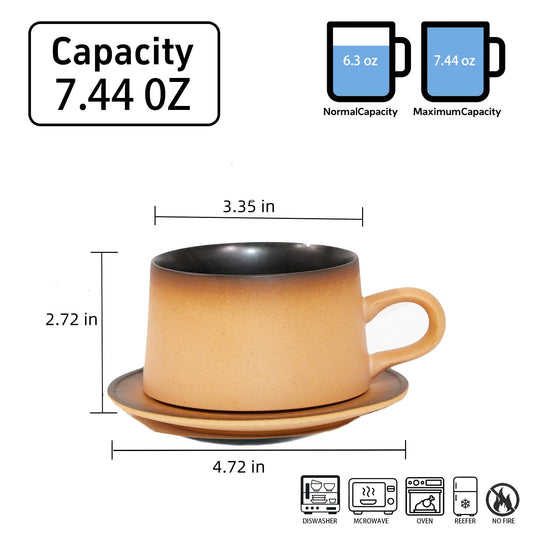 JDCervita Ceramic Mug Set, Coffee Mugs with Saucer, 7.4 OZ Coffee Cups for Home and Office, Birthday Gift for Women, Mom, Dad, Friend, Sister, Brother, Dishwasher and Microwave Cups (JD-KFD-GY220)