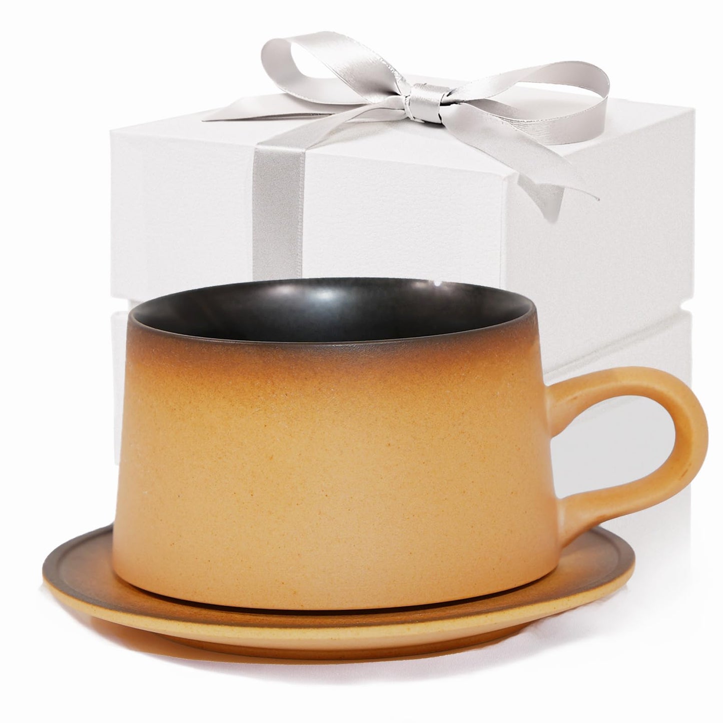 JDCervita Ceramic Mug Set, Coffee Mugs with Saucer, 7.4 OZ Coffee Cups for Home and Office, Birthday Gift for Women, Mom, Dad, Friend, Sister, Brother, Dishwasher and Microwave Cups (JD-KFD-GY220)