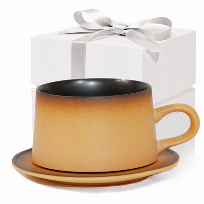 JDCervita Ceramic Mug Set, Coffee Mugs with Saucer, 7.4 OZ Coffee Cups for Home and Office, Birthday Gift for Women, Mom, Dad, Friend, Sister, Brother, Dishwasher and Microwave Cups (JD-KFD-GY220)