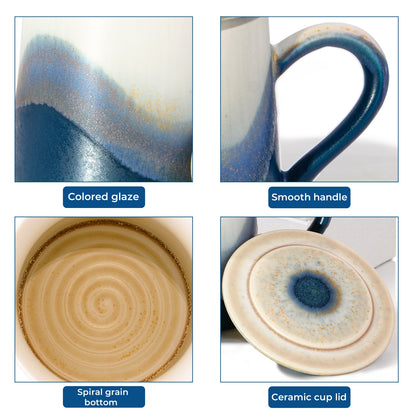 JDCervita SHL-Handmade Ceramic Coffee Mugs, 11.2 OZ Colored Glaze Coffee Cups with Lids