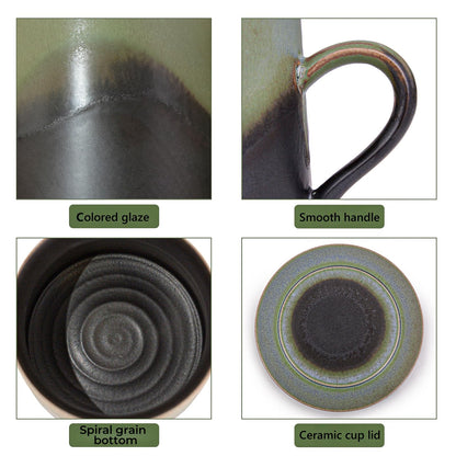 Handmade Ceramic Coffee Mugs, 11.2 OZ Colored Glaze Coffee Cups with Lids, Birthday Gift for Women, Mom, Dad, Friend, Sister, Brother, Dishwasher and Microwave Cups