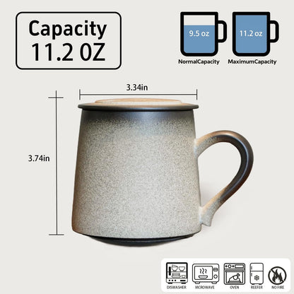 Handmade Ceramic Coffee Mugs, 11.2 OZ Colored Glaze Coffee Cups with Lids, Birthday Gift for Women, Mom, Dad, Friend, Sister, Brother, Dishwasher and Microwave Cups