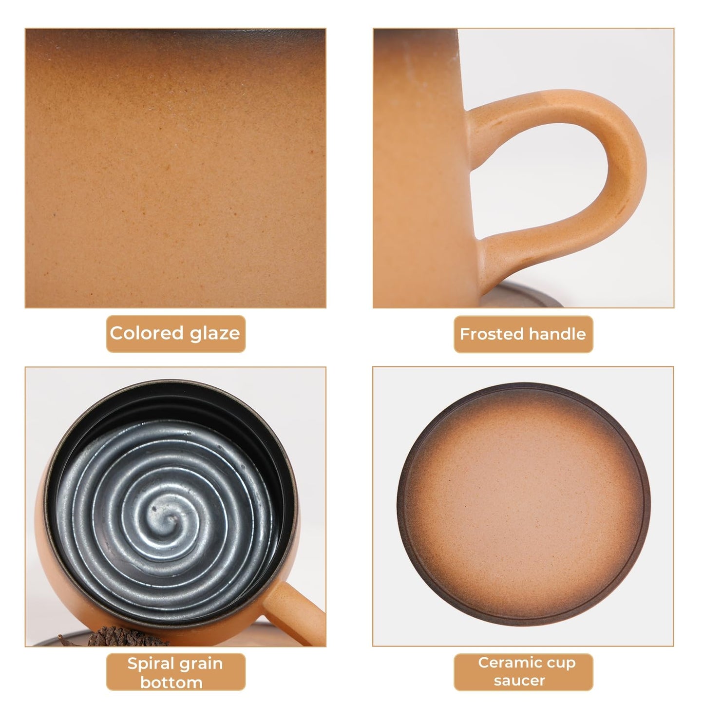 JDCervita Ceramic Mug Set, Coffee Mugs with Saucer, 7.4 OZ Coffee Cups for Home and Office, Birthday Gift for Women, Mom, Dad, Friend, Sister, Brother, Dishwasher and Microwave Cups (JD-KFD-GY220)