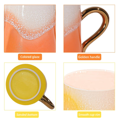 2 Pack Ceramic Coffee Mugs for Couple,11.2 OZ Colored Glaze Coffee Cup with Gold Plated Handle,Wedding Gifts for Bride and Groom - Gifts for Bridal Shower Engagement Wedding and Anniversary