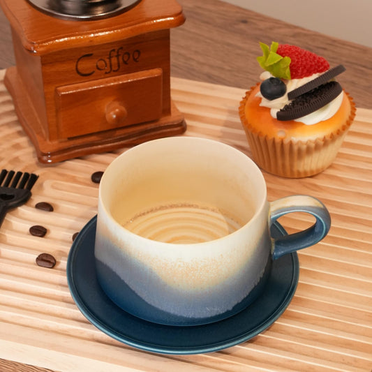 JDCervita SHLK-Ceramic Mug Set, Coffee Mugs with Saucer, 7.4 OZ Coffee Cups for Home and Office