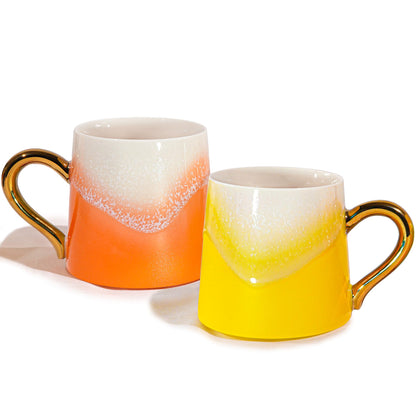 2 Pack Ceramic Coffee Mugs for Couple,11.2 OZ Colored Glaze Coffee Cup with Gold Plated Handle,Wedding Gifts for Bride and Groom - Gifts for Bridal Shower Engagement Wedding and Anniversary