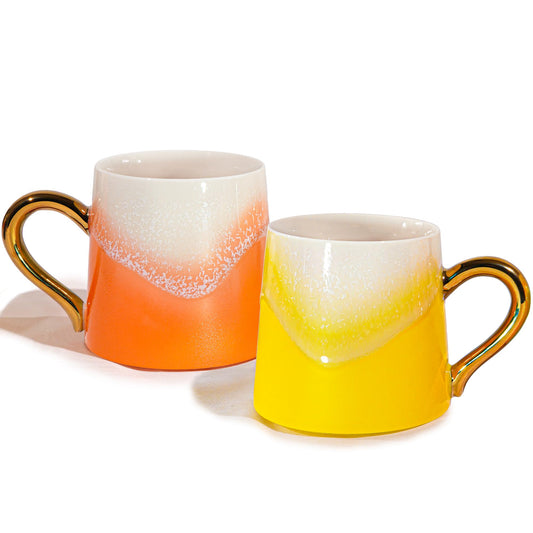 2 Pack Ceramic Coffee Mugs for Couple,11.2 OZ Colored Glaze Coffee Cup with Gold Plated Handle,Wedding Gifts for Bride and Groom - Gifts for Bridal Shower Engagement Wedding and Anniversary