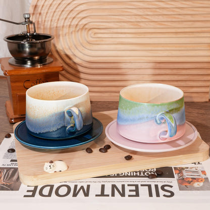 JDCervita Ceramic Coffee Mug Set, 7.44 OZ Coffee Mugs with Saucer, Ceramic Engagement for Couples Newly Engaged Wedding Gifts Married Couples Anniversary, Best Gifts for Women