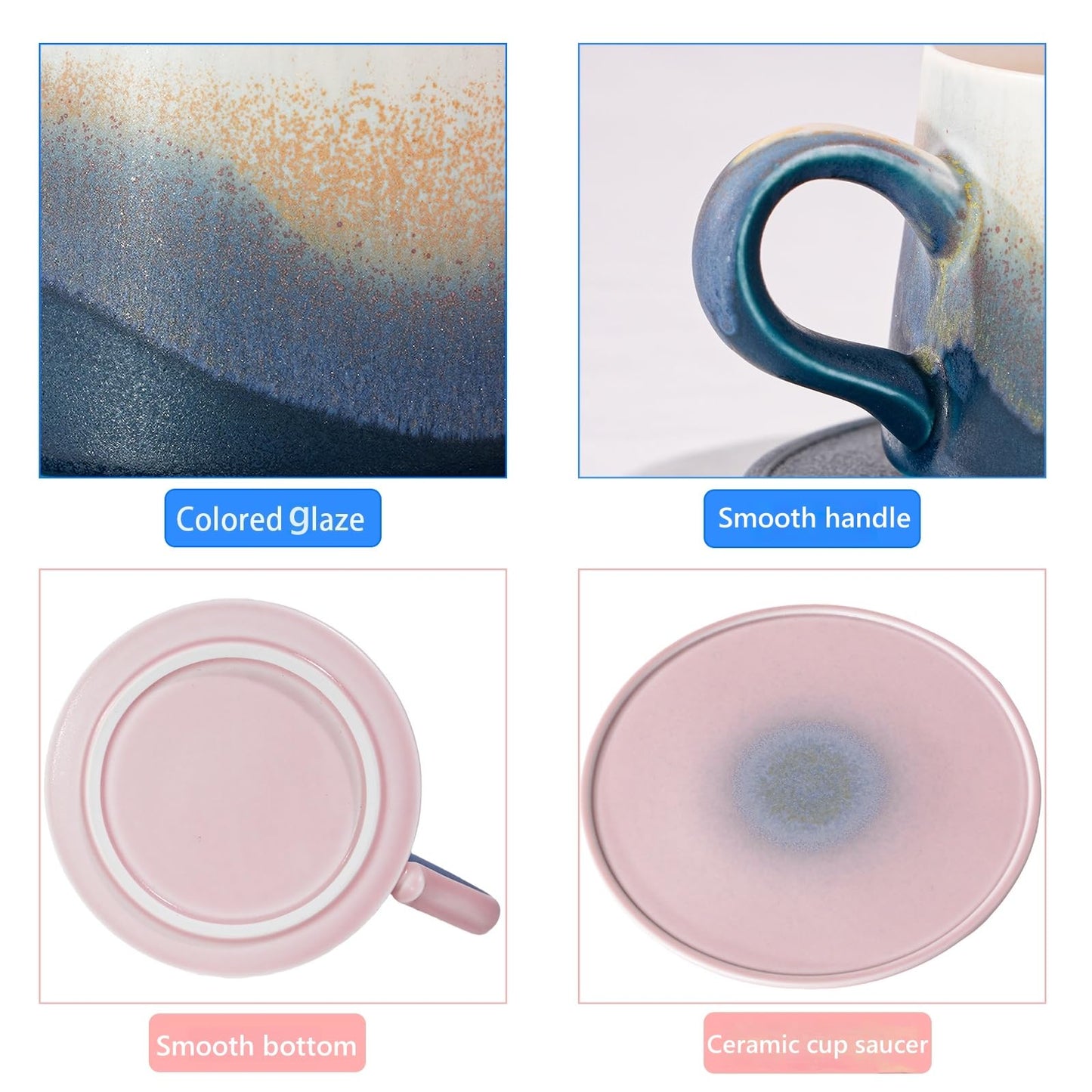 JDCervita Ceramic Coffee Mug Set, 7.44 OZ Coffee Mugs with Saucer, Ceramic Engagement for Couples Newly Engaged Wedding Gifts Married Couples Anniversary, Best Gifts for Women