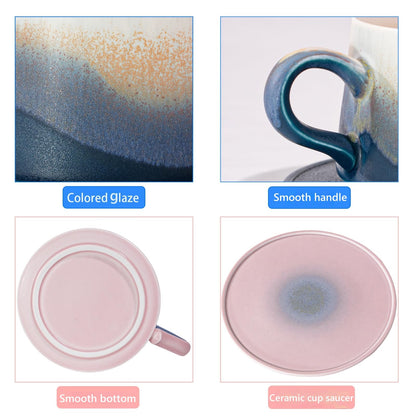 JDCervita Ceramic Coffee Mug Set, 7.44 OZ Coffee Mugs with Saucer, Ceramic Engagement for Couples Newly Engaged Wedding Gifts Married Couples Anniversary, Best Gifts for Women