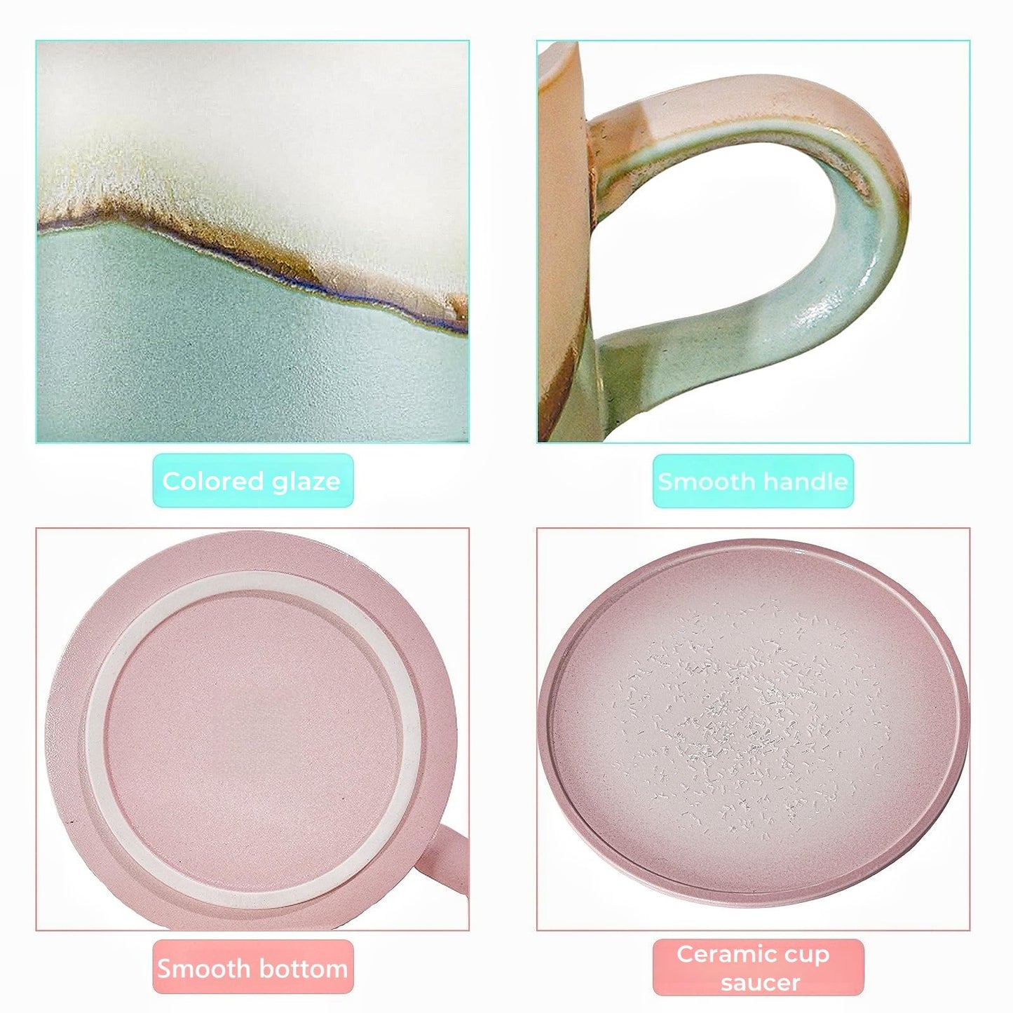 JDCervita Ceramic Coffee Mug Set, 7.44 OZ Coffee Mugs with Saucer, Ceramic Engagement for Couples Newly Engaged Wedding Gifts Married Couples Anniversary, Best Gifts for Women