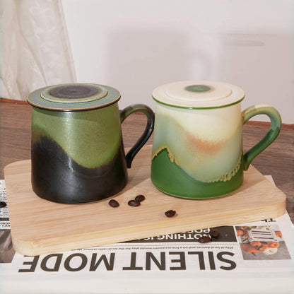 Ceramic Coffee Mug Set of 2, Coffee Mugs with Lid,11.2 OZ Coffee Cup Ceramic Engagement Gifts for Couples Newly Engaged Wedding Gifts Married Couples Anniversary