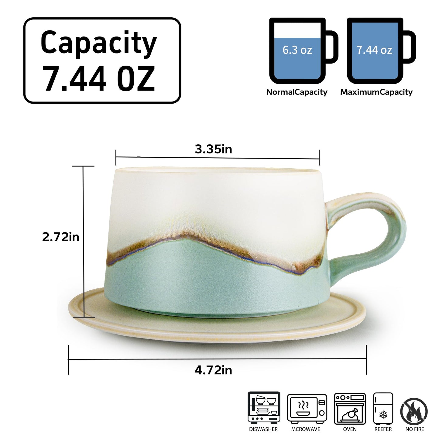 JDCervita Ceramic Coffee Mug Set, 7.44 OZ Coffee Mugs with Saucer, Ceramic Engagement for Couples Newly Engaged Wedding Gifts Married Couples Anniversary, Best Gifts for Women