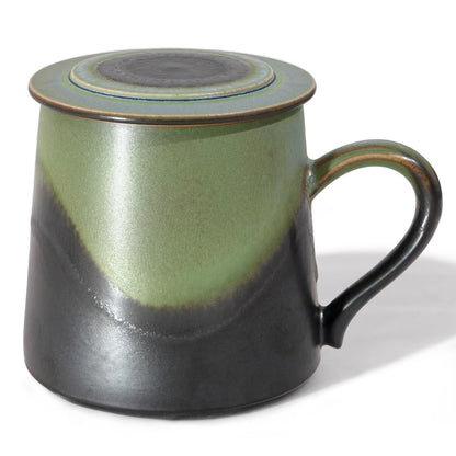 Handmade Ceramic Coffee Mugs, 11.2 OZ Colored Glaze Coffee Cups with Lids, Birthday Gift for Women, Mom, Dad, Friend, Sister, Brother, Dishwasher and Microwave Cups