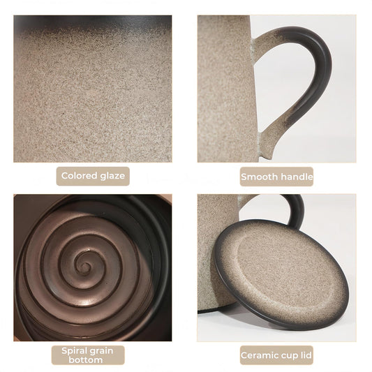 Handmade Ceramic Coffee Mugs, 11.2 OZ Colored Glaze Coffee Cups with Lids, Birthday Gift for Women, Mom, Dad, Friend, Sister, Brother, Dishwasher and Microwave Cups