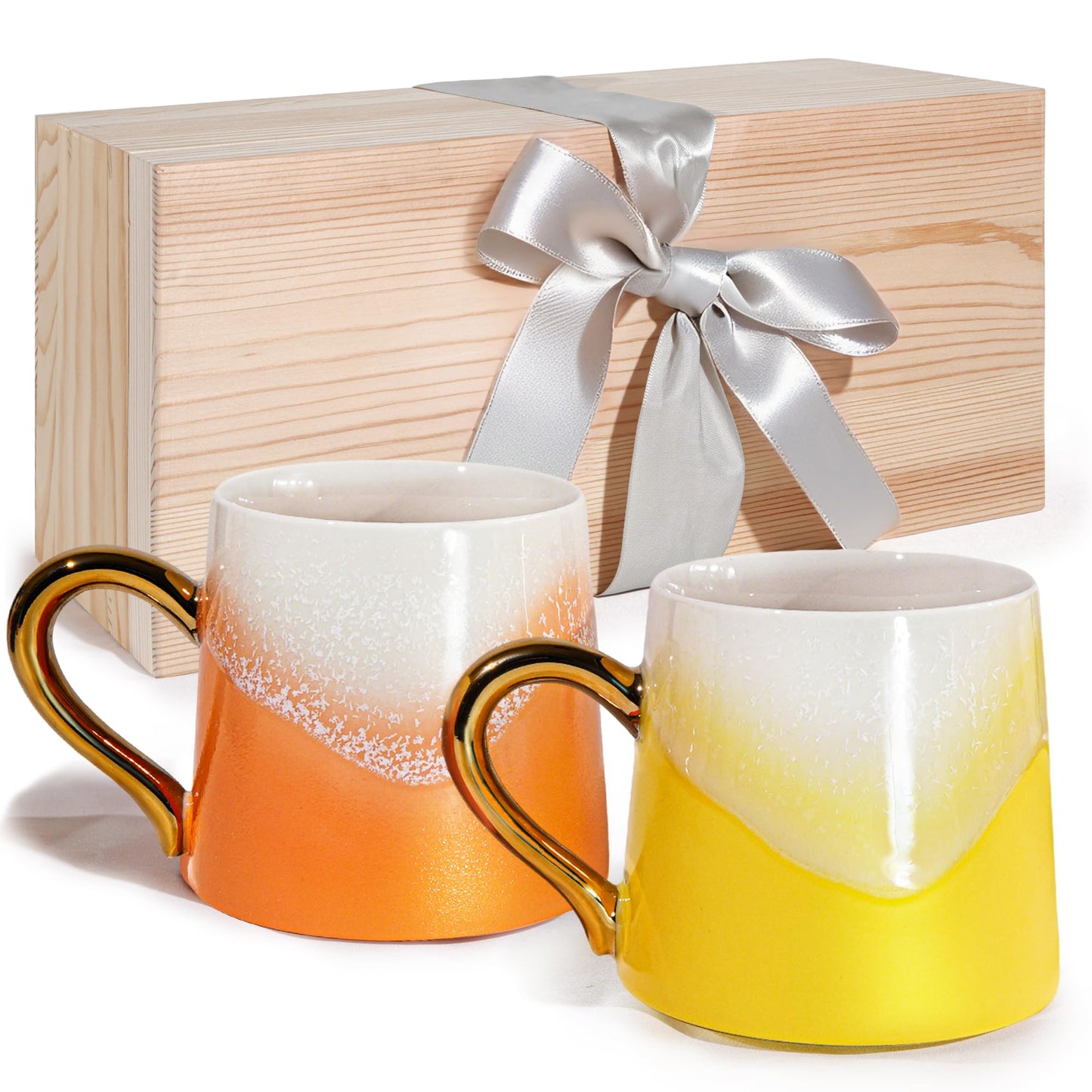 2 Pack Ceramic Coffee Mugs for Couple,11.2 OZ Colored Glaze Coffee Cup with Gold Plated Handle,Wedding Gifts for Bride and Groom - Gifts for Bridal Shower Engagement Wedding and Anniversary