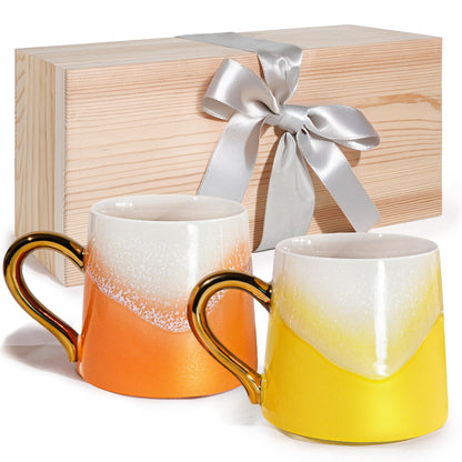 2 Pack Ceramic Coffee Mugs for Couple,11.2 OZ Colored Glaze Coffee Cup with Gold Plated Handle,Wedding Gifts for Bride and Groom - Gifts for Bridal Shower Engagement Wedding and Anniversary